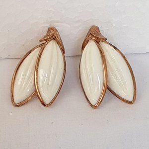 Crown Trifari milk glass clip earrings